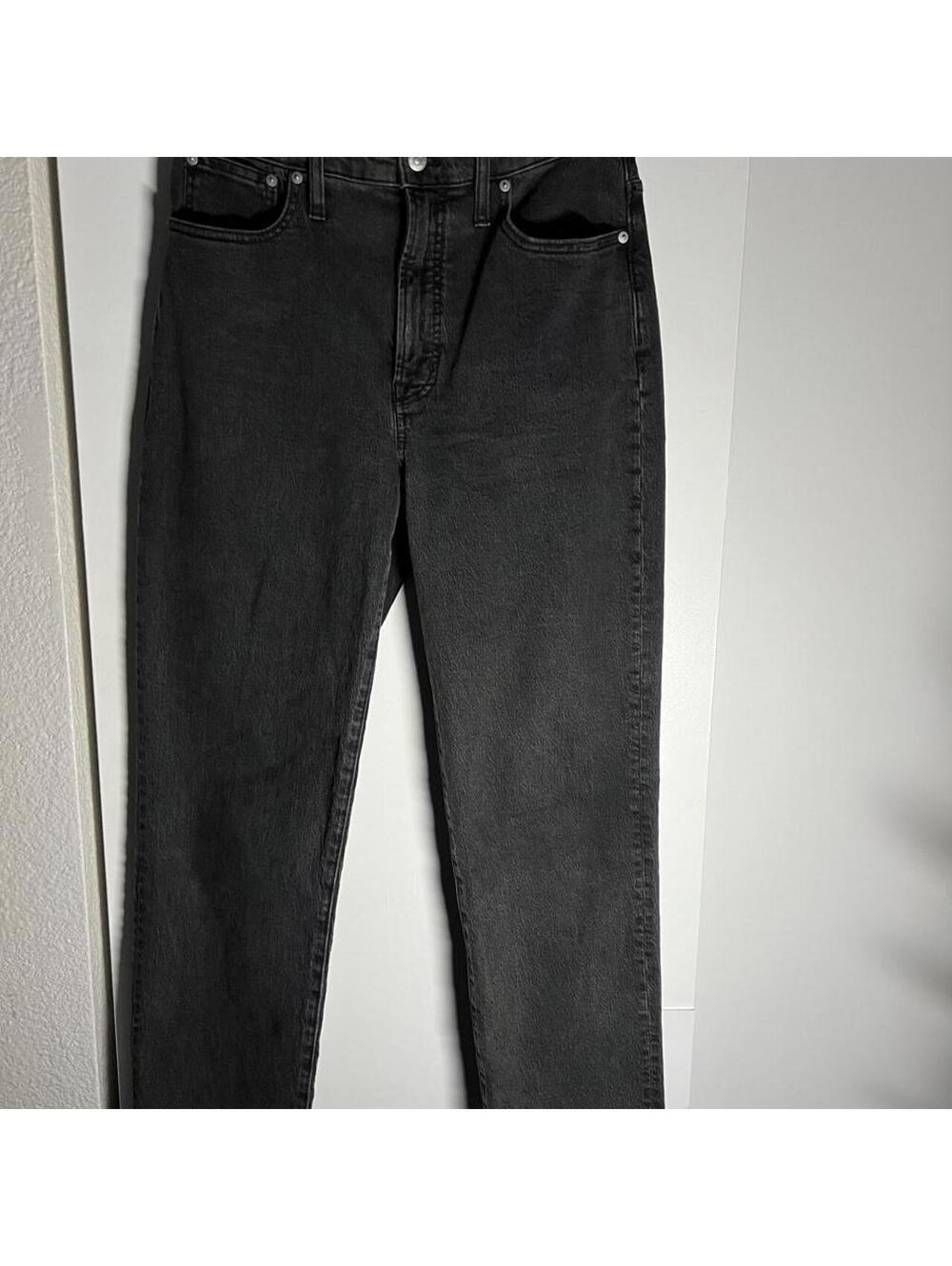 adewell The Perfect Vintage Straight Jeans Black High-Rise Raw Hem Size 28